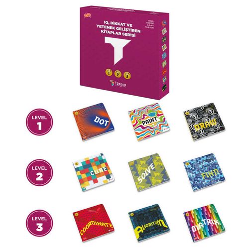 IQ, Dikkat ve Yetenek Geliştiren Kitaplar Serisi  9'lu Set (Dot, Paint, Draw, Cube, Solve, Find,  Coordinate, Matrix, Algorithm)
