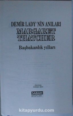 Demir Lady’nin Anıları Başbakanlık Yılları Kod: 11-D-2