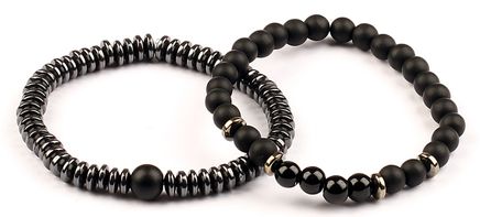 Oniks Silindir Hematit Doğal Taş Bileklikler (2'li) (ÇSO-62)