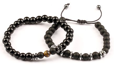 Oniks Silindir Hematit Doğal Taş Bileklikler (2'li) (ÇOO-64)