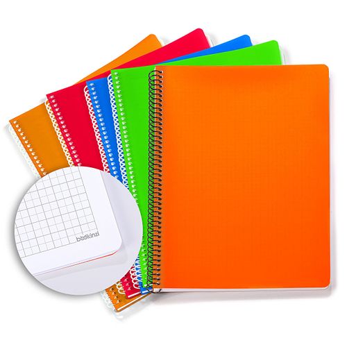 Bookinzi Okul Defteri - 60gr. 70 yaprak A4 Spiralli Gri Kareli Defter 5'li Set