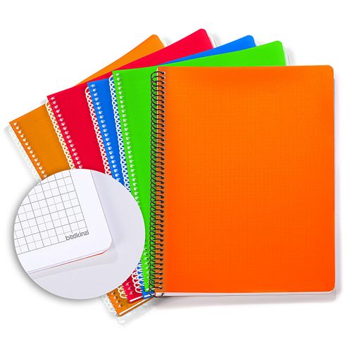 Bookinzi Okul Defteri - 70 gr. 120 yaprak  A4 Spiralli Gri Kareli Defter 5'li Set