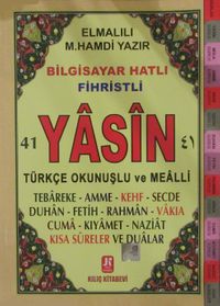 41 Yasin İri Yazılı Türkçe Okunuşlu ve Meali - Fihristli (Rahle Boy)