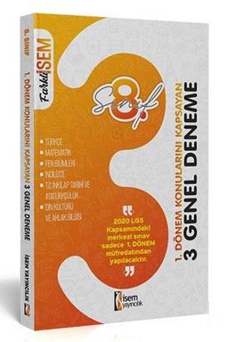 2020 LGS Farklı İsem 8.Sınıf  1. Dönem Konularını Kapsayan 3 Genel Deneme