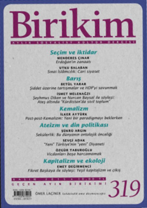 Birikim / Sayı:319 Kasım Yıl:2015 / Aylık Sosyalist Kültür Dergisi