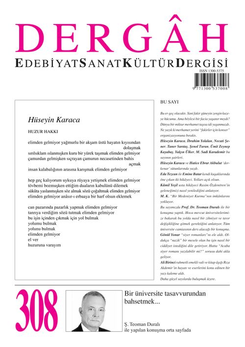 Dergah Edebiyat Sanat Kültür Dergisi Sayı:308 Ekim 2015