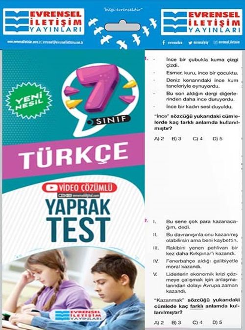 7. Sınıf Türkçe Yeni Nesil Yaprak Test
