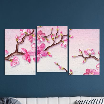 Full Frame 3 Parçalı Ahşap Poster - Basamaklı Yerleşim - Kiraz Çiçekleri (FF-BY054)