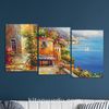 Full Frame 3 Parçalı Ahşap Poster - Basamaklı Yerleşim - Liman Manzarası Yunanistan (FF-BY048)