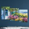 Full Frame 3 Parçalı Ahşap Poster - Basamaklı Yerleşim - Mavi Pencere (FF-BY044)