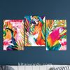 Full Frame 3 Parçalı Ahşap Poster - Basamaklı Yerleşim - Renkli Papağanlar (FF-BY034)