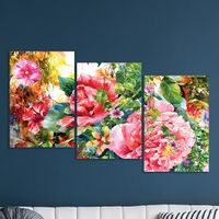 Full Frame 3 Parçalı Ahşap Poster - Basamaklı Yerleşim - Çiçek Bahçesi Detay (FF-BY028)