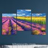Full Frame 3 Parçalı Ahşap Poster - Basamaklı Yerleşim - Lavanta ve Ayçiçek Tarlası (FF-BY026)