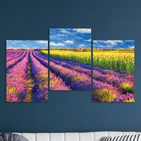 Full Frame 3 Parçalı Ahşap Poster - Basamaklı Yerleşim - Lavanta ve Ayçiçek Tarlası (FF-BY026)