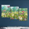 Full Frame 3 Parçalı Ahşap Poster - Basamaklı Yerleşim - Yabani Çiçekler (FF-BY020)