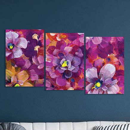 Full Frame 3 Parçalı Ahşap Poster - Basamaklı Yerleşim - Menekşeler (FF-BY018)