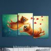 Full Frame 3 Parçalı Ahşap Poster - Basamaklı Yerleşim - Kediler Aşk (FF-BY016)