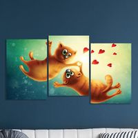 Full Frame 3 Parçalı Ahşap Poster - Basamaklı Yerleşim -  Kediler Aşk (FF-BY016)