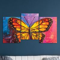 Full Frame 3 Parçalı Ahşap Poster - Basamaklı Yerleşim -  Kral Kelebeği (FF-BY006)