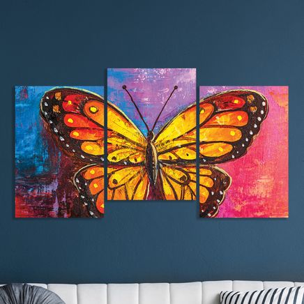 Full Frame 3 Parçalı Ahşap Poster - Basamaklı Yerleşim -  Kral Kelebeği (FF-BY006)