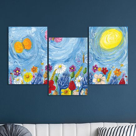 Full Frame 3 Parçalı Ahşap Poster - Basamaklı Yerleşim - Kelebekler ve Bahar (FF-BY004)