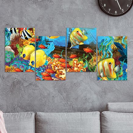 Full Frame 4 Parçalı Ahşap Poster - Basamaklı Yerleşim - Batık ve Tropikal Balıklar (FF-BY074)