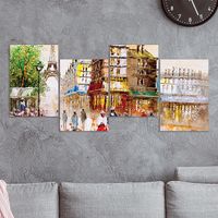 Full Frame 4 Parçalı Ahşap Poster - Basamaklı Yerleşim - Paris Caddeleri Fransa (FF-BY072)