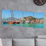 Full Frame 4 Parçalı Ahşap Poster - Basamaklı Yerleşim - Marmaris Limanı (FF-BY066)