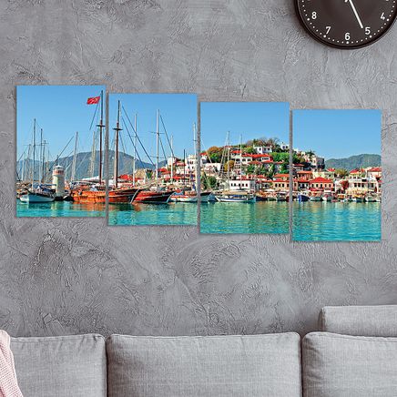 Full Frame 4 Parçalı Ahşap Poster - Basamaklı Yerleşim - Marmaris Limanı (FF-BY066)