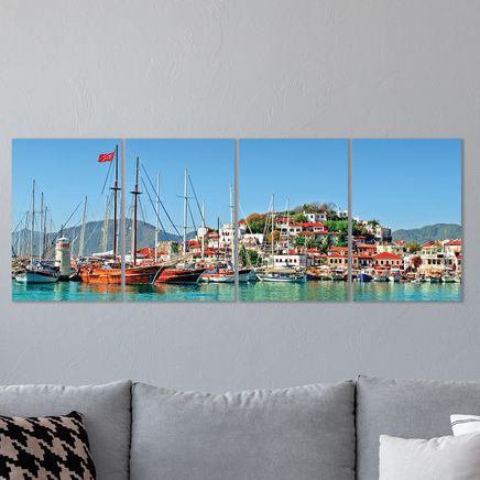 Full Frame 4 Parçalı Ahşap Poster - Hizalı Yerleşim - Marmaris Limanı (FF-HY065)