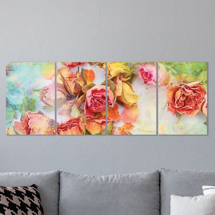 Full Frame 4 Parçalı Ahşap Poster - Hizalı Yerleşim - Kuru Güller (FF-HY063)