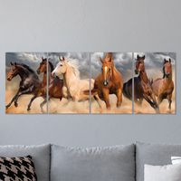 Full Frame 4 Parçalı Ahşap Poster - Hizalı Yerleşim - Çöl Atları (FF-HY061)