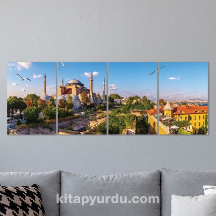 Full Frame 4 Parçalı Ahşap Poster - Hizalı Yerleşim - Ayasofya (FF-HY057)