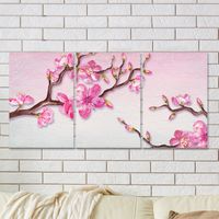 Full Frame 3 Parçalı Ahşap Poster - Hizalı Yerleşim - Kiraz Çiçekleri (FF-HY053)