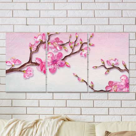 Full Frame 3 Parçalı Ahşap Poster - Hizalı Yerleşim - Kiraz Çiçekleri (FF-HY053)