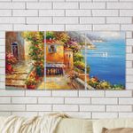 Full Frame 3 Parçalı Ahşap Poster - Hizalı Yerleşim - Liman Manzarası Yunanistan (FF-HY047)