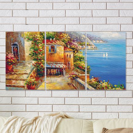 Full Frame 3 Parçalı Ahşap Poster - Hizalı Yerleşim - Liman Manzarası Yunanistan (FF-HY047)