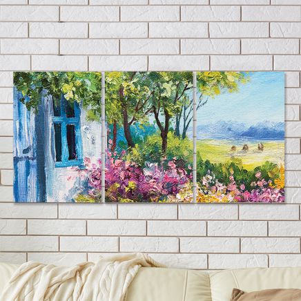 Full Frame 3 Parçalı Ahşap Poster - Hizalı Yerleşim - Mavi Pencere (FF-HY043)