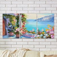 Full Frame 3 Parçalı Ahşap Poster - Hizalı Yerleşim - Taraçadan Sahil (FF-HY041)