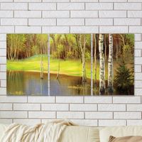 Full Frame 3 Parçalı Ahşap Poster - Hizalı Yerleşim - Göldeki Kavaklar (FF-HY031)