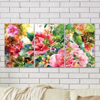 Full Frame 3 Parçalı Ahşap Poster - Hizalı Yerleşim - Çiçek Bahçesi Detay (FF-HY027)