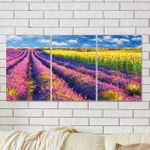 Full Frame 3 Parçalı Ahşap Poster - Hizalı Yerleşim - Lavanta ve Ayçiçek Tarlası (FF-HY025)