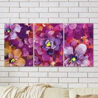 Full Frame 3 Parçalı Ahşap Poster - Hizalı Yerleşim - Menekşeler (FF-HY017)