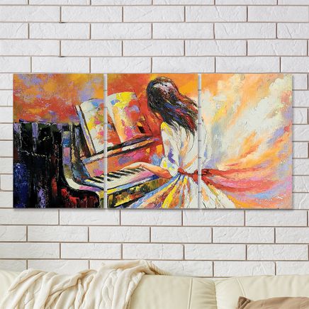 Full Frame 3 Parçalı Ahşap Poster - Hizalı Yerleşim - Piyanist (FF-HY011)