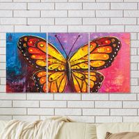 Full Frame 3 Parçalı Ahşap Poster - Hizalı Yerleşim - Kral Kelebeği  (FF-HY005)