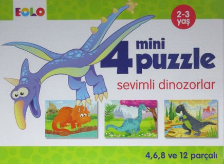 4 Mini Puzzle Sevimli Dinozorlar (2-3 Yaş)
