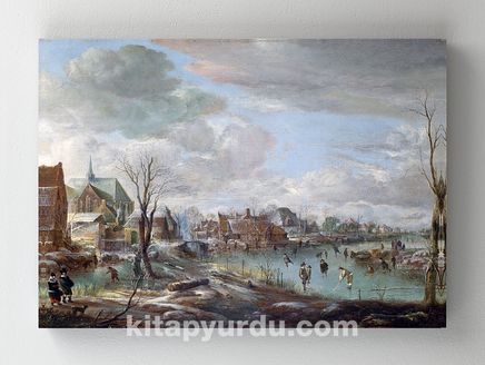 Full Frame Rulo Kanvas - Aert van der Neer - A Frozen River near a Village, with Golfers and Skaters (FF-KT024)