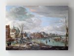 Full Frame Rulo Kanvas - Aert van der Neer - A Frozen River near a Village, with Golfers and Skaters (FF-KT024)