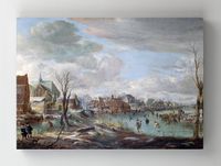 Full Frame Rulo Kanvas - Aert van der Neer - A Frozen River near a Village, with Golfers and Skaters (FF-KT024)