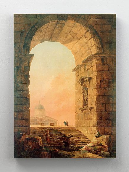 Full Frame Rulo Kanvas - Hubert Robert - Landscape with an Arch and The Dome of St Peter's in Rome (FF-KT084)